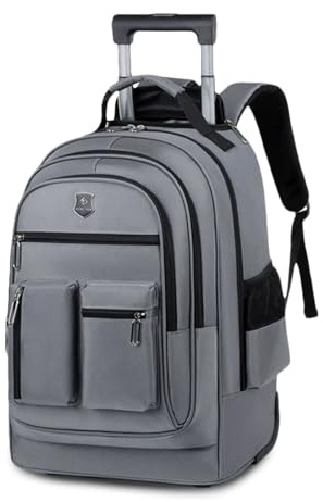 FANDARE Rolling Laptop Backpack with Wheels Travel Daypacks Men Lifestyle Leisure Urban Backpacks Men Versatile Street Knapsack College School Bag for Travel Outdoor Everyday Bags Polyester Grey