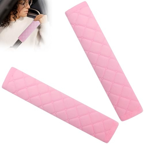 Auto Gurt Polster, 2 Stück, Autositz Gurtpolster, Weiches Material, Gurtschoner, 27 cm, Rosa, Sitzgurt Polsterung, sicherheitsgurt bezug, Autozubehör, Komfort für Hals Nacken Schulter (2-Pink)