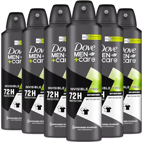 Dove Men+Care Antiperspirant Deodorant Invisible Fresh, 6 Pack, Long Lasting 72 Hour Odor Protection, No White Marks or Yellow Stains, Soothes & Moisturises Skin, 5 oz. Each