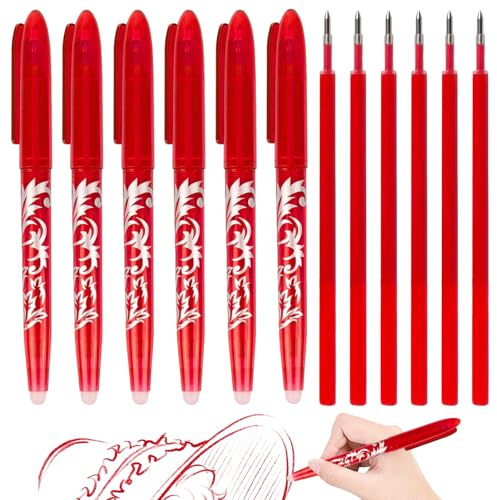 XCRPRT Penna a sfera cancellabile, 6 penne a sfera cancellabili Erasable Pen 0,5 mm, penna a sfera Friction con 6 mine intercambiabili per oggetti scolastici, cancelleria, colore rosso