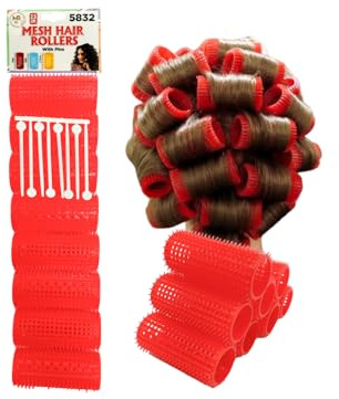 Mesh Hair Rollers with Pins Set – No Heat Self Grip Curlers for Women & Girls | Professional Salon & Barber Hairdressing Rollers | Lightweight Mesh Plastic Curlers for Volume, Curls (8, 2.5cm)