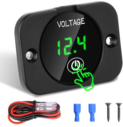 VOKTTA DC12 V 24 V - Misuratore di tensione della batteria, con interruttore touch e diverse funzioni di protezione, voltmetro digitale impermeabile per auto, moto, camper e barche, colore: verde
