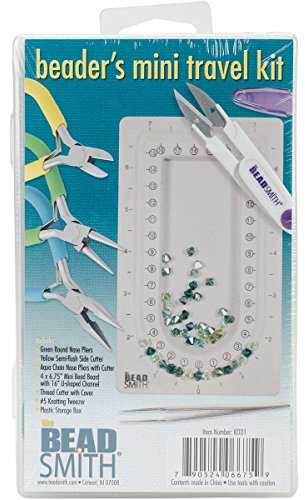 The Beadsmith Beader’s Mini Travel Kit - Color-ID Set – Includes Bead Board, Side Cutter, Round Nose, Chain Nose, Thread Snippers, Tweezers and Storage Box – Tools for Jewelry Making