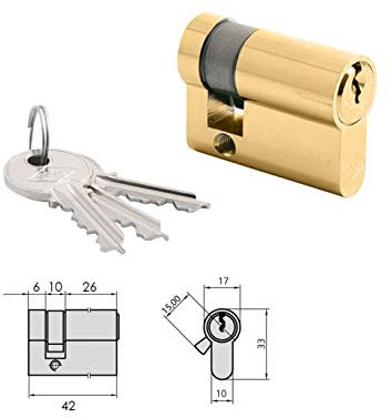 Cilindro CVL 5982T / 26x42 Laton Pulido Leva Larga 1/2 Cilindro