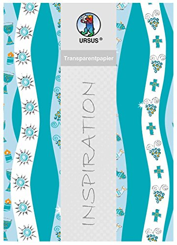 Ursus 76544602 - Transparentpapier Glory, petrol, Streifen, DIN A4, 115 g/qm, 5 Blatt, einseitig bedruckt, Vorderseite mit Heißfolie in silber veredelt, mit Banderole