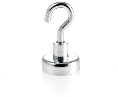 Magnetastico® | 1 pezzo magnete con gancio al neodimio N35 20 mm Ø | Forza di tenuta di 9.0 chilogrammi | 1 pezzo gancio magnetico al neodimio molto robuste e zincato