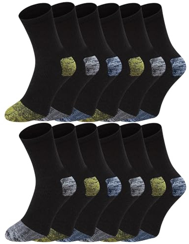 Men's Heavy Duty Work Socks (12 Pairs) Breathable Resistant Design Stretch Fit, Heavy Duty Reinforced Heel and Toe Work Socks - UK Size 6-11