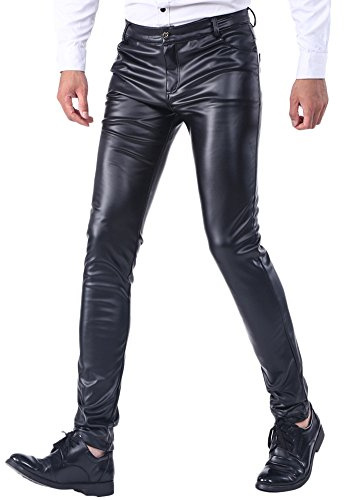 Idopy Stretchy Men`s Business Slim Fit Faux Leather Pants Jeans Trousers Thick (UK, Numeric, 38, Regular, Regular, Winter Black)