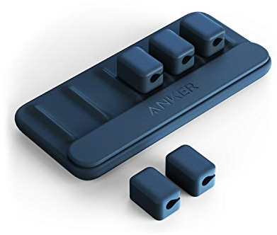 Anker Kabel Management, magnetische Kabelhalterung, Desktop Kabelbinder, 5 Clips für Lightning-Kabel, USB-C, Mikro Kabel, Klebt auf Holz, Marmor, Metall und Glas (in Blau)