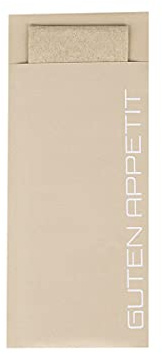 Mank Bestecktasche, Bestecktaschen 20x8,5 cm mit 2-lagiger Tissue Serviette, Besteckhülle, Besteckbeutel, Guten Appetit (Naturbraun, 500)
