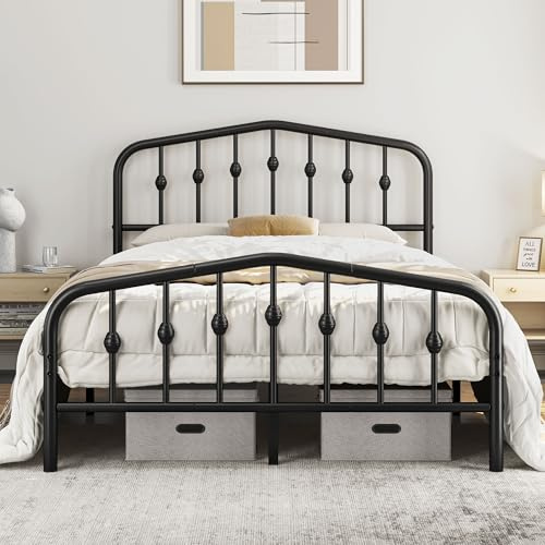Yaheetech Full Size Black Metal Bed Frame with Headboard & Footboard - Vintage Victorian Style, No Box Spring Needed, Easy Assembly, Sturdy Platform Bed Frame