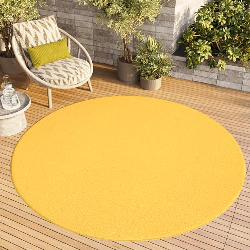 TAPISO Mono Rund Teppich Kurzflor Indoor Outdoor UV-beständig Gelb Einfarbig Wohnzimmer Schlafzimmer Kinderzimmer Modern Design ÖKO-TEX 200 x 200 cm