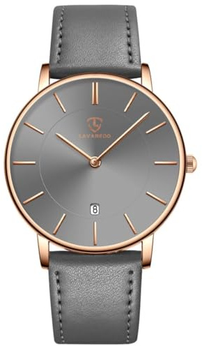 aswan watch Flache Damen Analog Quarz Armbanduhr mit Lederarmband, Datum, 2 Zeiger, 39 mm Gehäusegröße