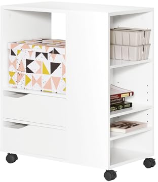SoBuy Druckertisch mit Rollen Druckerständer Druckerschrank Aktenschrank Rollcontainer mit Fächern Bürowagen Beistellwagen Bürocontainer Weiß BHT ca. 60x71x35cm FBT129-W