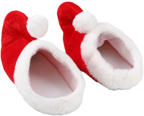 Tsffae 1 Par De Zapatillas Navideñas De Algodón Lindas, Zapatos Rojos De Elfo De Papá Noel De Dibujos Animados, Zapatillas Festivas De Decoración Navideña, Zapatillas De Algodón para Mujer