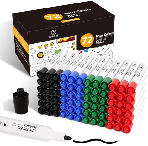colpart Dry Erase Markers Fine Tip - Pack Of 72Classic 4-colour Whiteboard Markers Bulk With Low Odor White Board Dry Erase For School, Office, Home, Work On White Board & Calendar, Refrigerator