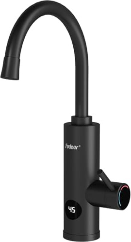 220V Instant Hot Water Tap, Digital Temp (Gooseneck Spout Black) | Self-heating hot water tap with rapid heat&digital display. Swivel design. Hot/cold mixing. Great for home, garage, utility.