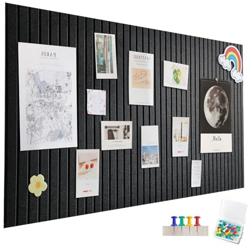Anslagstavla stor självhäftande 120 x 90 cm – 12 stycken dekorativ anslagstavla av filt 30 x 30 cm för fotovägg, visionbräda, pinnvägg kork, väggdekoration fotovägg, pinvägg korktavla, svart