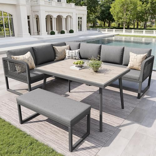 Kebnor Juego de muebles de jardín con cojines de asiento y respaldo de alta calidad, sillón de jardín para 6 – 8 personas, juego de tapicería de ratán sintético trenzado a mano, resistente a la