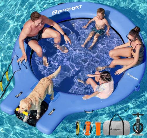 Sunchill Float Platform 240 cm Plataforma Flotante Hinchable para 3-5 Personas con Rampa para Perros, Muelle Tipo Anillo, Hamaca Acuática, Isla Flotante con Escalera, Piscina, Playa y Océano