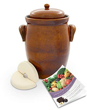 K&K Keramik - Pentola per fermentazione 10,0 litri, [forma 2] comprende pietra per appesantire e coperchio