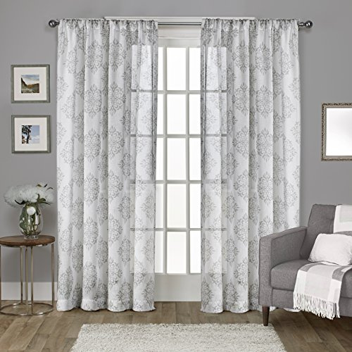 Exclusive Home Curtains - EH8183-04 2-108R Nagano Medallion Belgian Linen Window Curtain Panel Pair with Rod Pocket, 54x108, Dove Grey, 2 Piece