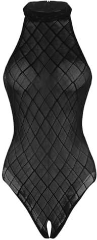 dPois Femme Body Ouvert à l'entrejambe Lingerie une Pièce Séduisante Pyjama Sexy Chemise de Nuit Nuisette Babydoll Justaucorps Bodysuit 1 Noir Taille unique