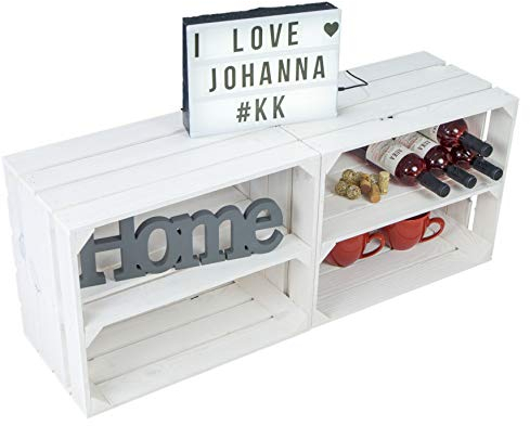 2er set Obstkiste Johanna weiß mit geflammten Boden mit Mittelbrett geflammt LÄNGS Aufbwahrungsbox Weinkisten Regalkisten Aufbewahrungskisten (2er set Johanna weiß Längs)