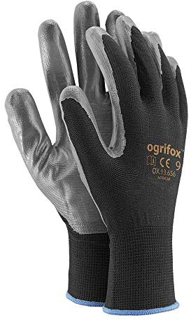 Ogrifox OX-Nitricar_Bs9 Schutzhandschuhe, OX.13.656 Nitricar, Schwarz-Grau, 9 Größe, 12 Stück