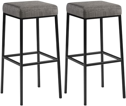 CLP Lot de 2 Tabourets De Bar Montréal avec Revêtement en Tissu I Chaise Haute avec Piétement en Métal Repose-Pied I Hauteur D'Assise 80 cm, Couleur:Gris, Couleur du Cadre:Noir