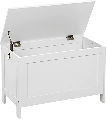 HOOBRO Truhen, Sitzbank mit Stauraum, Spielzeugtruhe mit Deckel, Schuhbank, Sitztruhe, Aufbewahrungstruhe, Robust, Sicherheitsscharniere, Schlafzimmer, Wohnzimmer, 76 cm, Weiß EWT75CW01G1