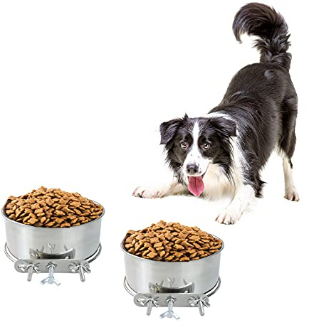Andiker Stainless Steel Dog Bowls 2 Pack, Water and Feeding 5.5''& 6.2'' Pcs Durable Removable Hanging with Clamp Holder to Fix on Crate & Cage for Cat (8.5cm, Silver