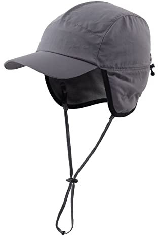 Magracy Outdoor-Baseballkappe für Herren, wasserdicht, Wintermütze mit Ohrenklappen, dunkelgrau, L