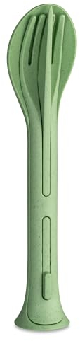 Koziol KLIKK POCKET Besteckset 3-teilig | Löffel, Gabel, Messer | für unterwegs, zusammensteckbar, leicht | biozirkulärer Kunststoff, spülmaschinengeeignet | Lunch, Reise (nature leaf green)