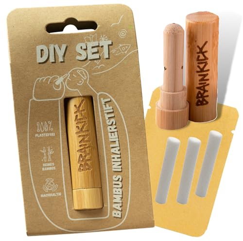 Bambus Inhalierstift 1er Set für D.I.Y Aromatherapie auffüllbar Nachhaltige Bambus Riechstifte für ätherische Öle Naseninhalatoren Stift Nase, Mini Inhalator Stick für Unterwegs