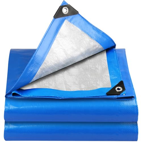 YIJUHOU Tarpaulin Waterproof Heavy Duty 6m x 10m 115 GSM Blue Tarps Sheet for Furniture Ground Multipurpose Covers