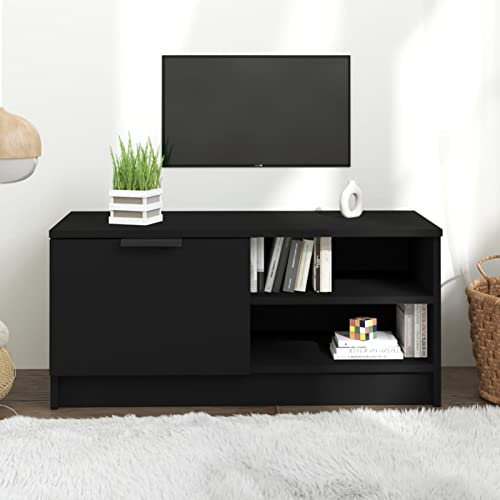 ShGaxin TV-skåp, vardagsrumsmöbler, TV-skåp, litet möbler, TV-sidobord, TV-bord, plywood svart 80 x 35 x 36,5 cm