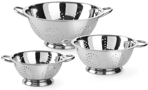 MAXPERKX 18/20/24/28/32/34cm Stainless Steel Deep Colander Strainer with Large Holes for Pasta Vegetables Fruits Rice Beans Noodles Handle Kitchen Healthy Gluten-Free Organic Gourmet Veggie (34CM)