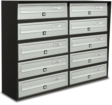 ALUBOX SLIM Cassette Postali Condominiali 10 Posti 63X77,5X30 Cm In Lamiera Zincata E Alluminio Cassetta Postale Da Esterno Condominiale Con Sistema Anti Prelievo (ANTRACITE ARGENTO)