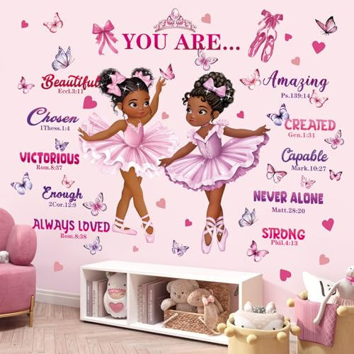 decalmile Wandtattoo Mädchen Ballerina Wandaufkleber Ballett Tänzerin Schmetterling Rosa Wandsticker Kinderzimmer Babyzimmer Schlafzimmer Wanddeko