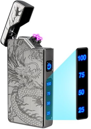 Regali per Uomo, Accendino Elettrico, Ricaricabile, Con Indicatore di Batteria, Antivento, Per Compleanno, Uomini (drago nero)