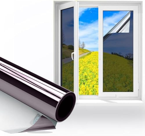 AMIGO Vinilos para Cristales Efecto Espejo Vinilo Adhesivo Cristal con Kit de Montaje Anti UV Anti Calor Unidireccional Protector de Privacidad Protege del Sol para Hogar Oficina Tienda 44.5x300cm