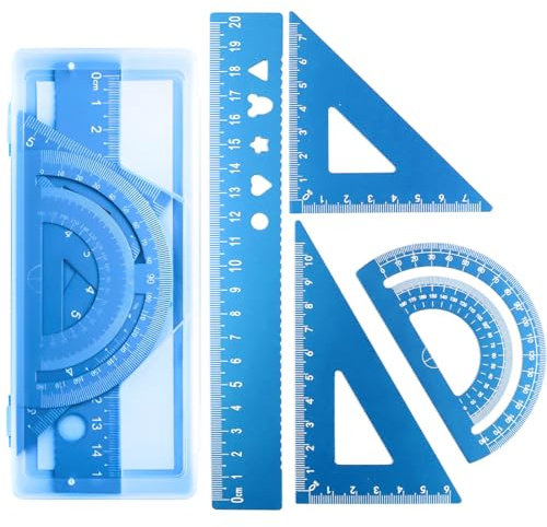 XPEX 4 PCS righello flessibile righello piccolo righello triangolare squadra di alluminio strumenti compasso scuola set di geometria matematica（B）