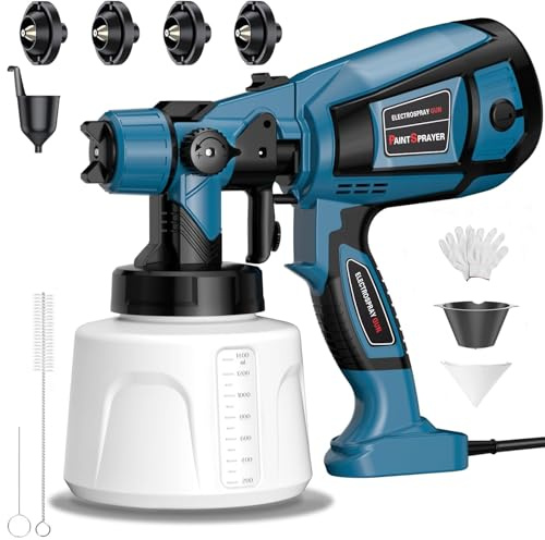 Paint-Sprayer-850W-HVLP-Electric-Spray-Paint-Gun 1400ml High Capacity Container 4 Nozzles and 3 Patterns for Furniture Cabinets Fence Walls Door DIY Works Chairs (Blue)