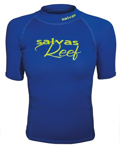 Salvas Rashguard Bambino Reef Unisex - Maglia Maniche Corte Protezione Solare UPF 50+ - Maglietta Anti UV Bambino e Bambina Maglia Tecnica per Sport Acquatici (IT, età, 6 Anni, Blu)