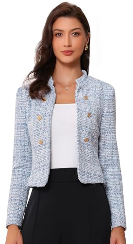 Allegra K Women's Vintage Tweed Jackets Business Open Front Cropped Blazer