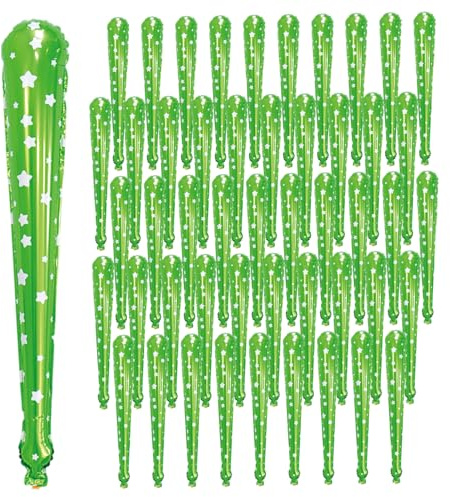 BEAHING 50Pcs Thunder Sticks Noise Maker, Star Pattern Noise Makers for Sporting Events with Bell, Green Team Spirit Accessories
