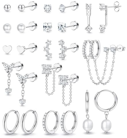 Adramata Boucles d'Oreilles Femme Or Argent Hypoallergéniques Boucles d'Oreilles Femme Acier Inoxydable Boucle d'Oreille Pendante Chaîne Creoles Petites Conch Cartilage Tragus Helix Piercing Oreille