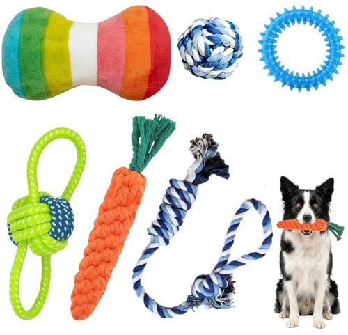 SORAYUXI Hunde Spielzeug Welpe Kauspielzeug 6 Stück, Ostern Hundespielzeug Hase für Kleine Mittlere Hund, Welpenspielzeug Welpe Zahnpflege Set
