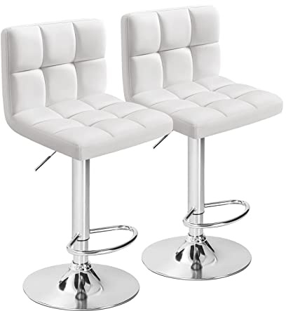 Furmax Bar Stools Modern Pu Leather Swivel Adjustable Hydraulic Bar Stool Square Counter Height Stool Set of 2 (White)
